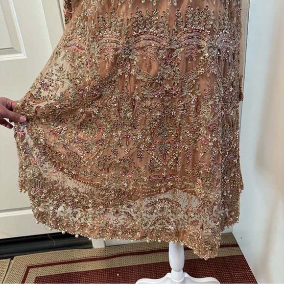 Peach Tan Embroidered 3-Piece Salwar Kameez with Net Dupatta - Picture 7 of 13